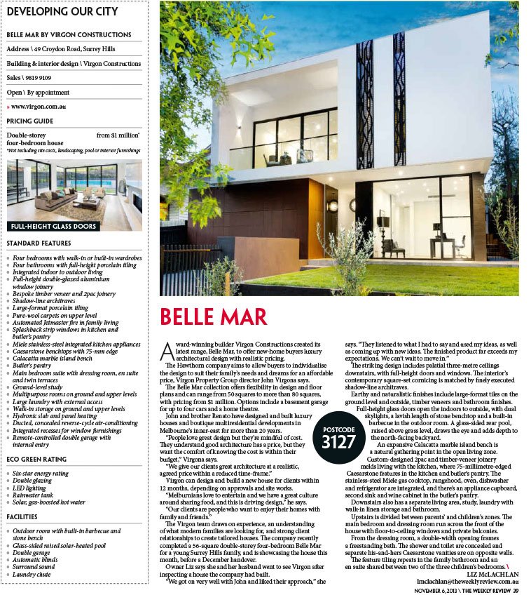 Developing Our City : Belle Mar townhouse builders hawthorn